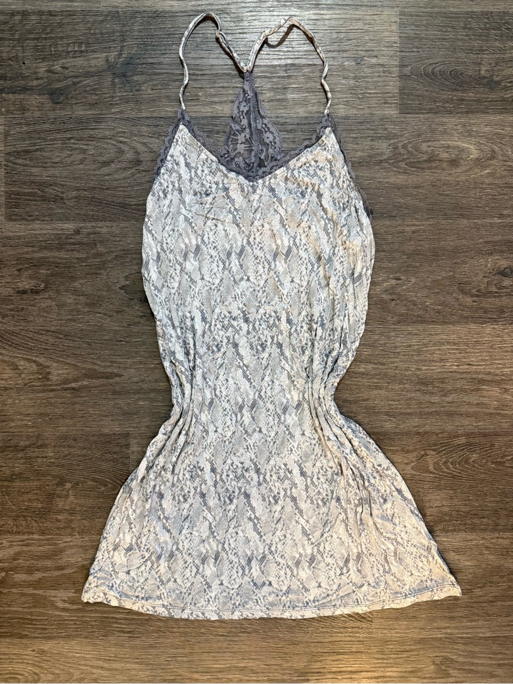 INC Lace-Back Snake Print Slip Dress in Light Gray